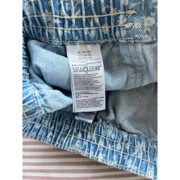 Old Navy Girl's Floral Denim Shorts Blue Size XL Summer Elastic Waist Button Zip - Picture 4 of 7